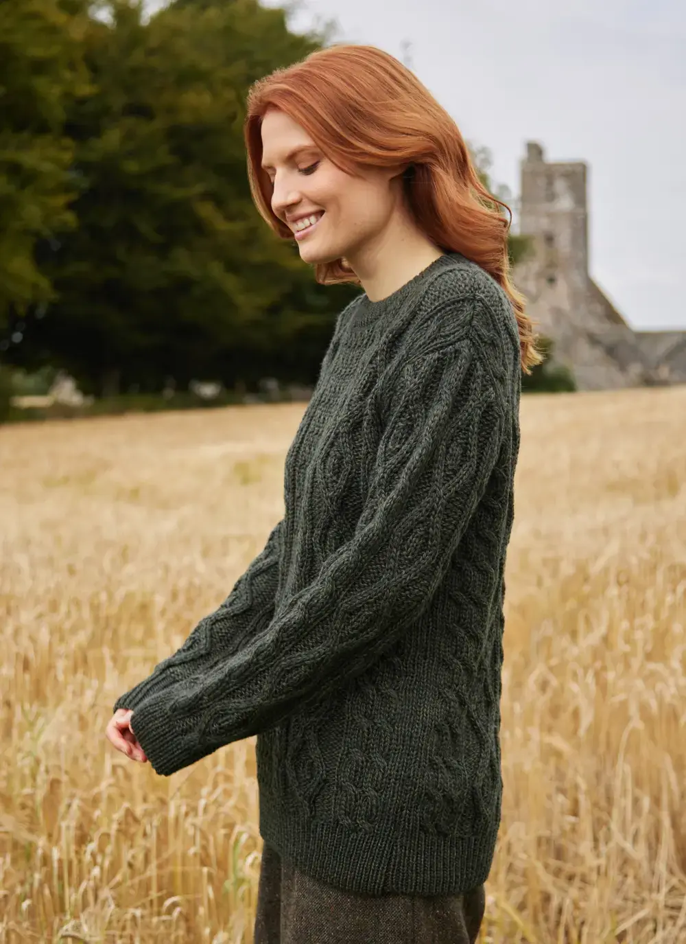 Lily Aran Wool Sweater in Woodland Green